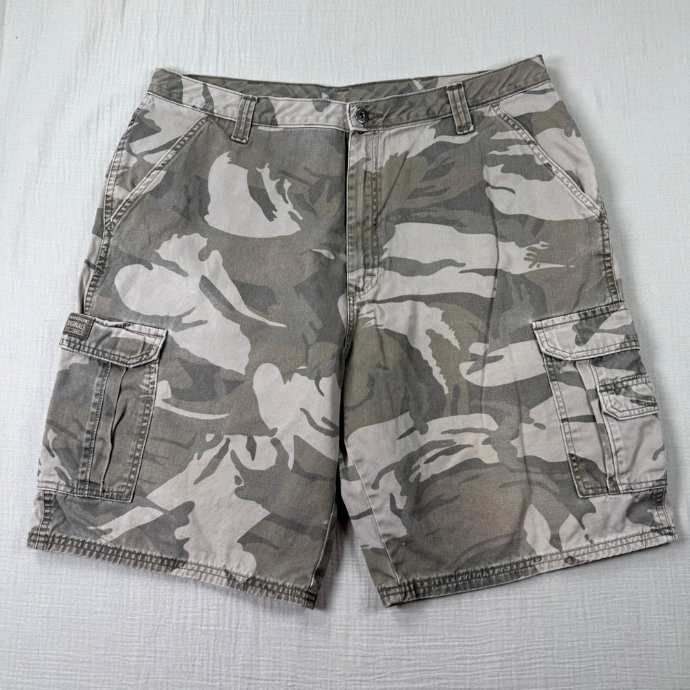 Y2k Wrangler Mens Gray Camo Cargo Shorts Size 38 9" Inseam Cotton Camouflage